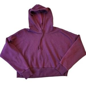 90 Degree by Reflex Women XL Burgundy Cropped Hoodie Fleece Pullover Boxy Fit